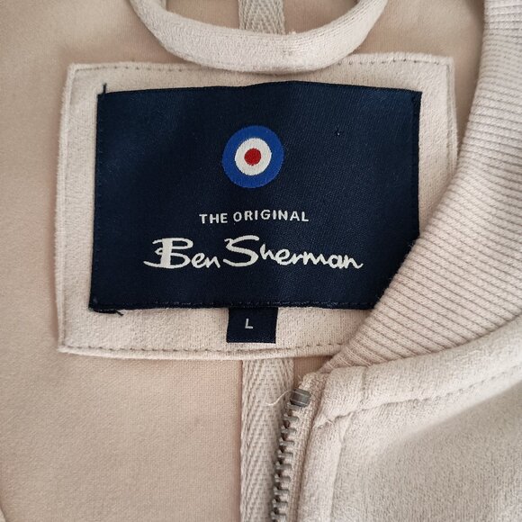 Ben Sherman Cream Tan Faux Suede Bomber Jacket Men’s Size L - Picture 8 of 15